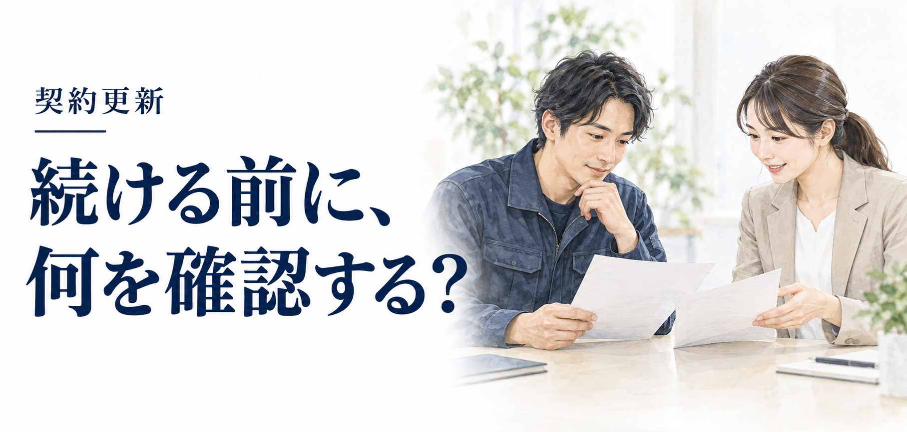 期間工 契約更新：契約書を確かめる作業者のイラスト