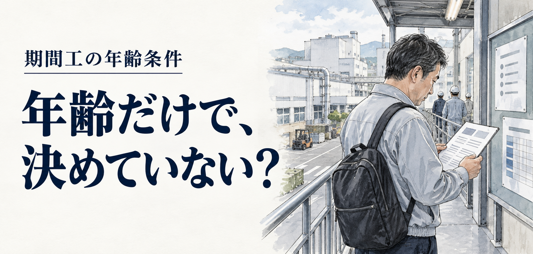 期間工・年齢：年齢だけで、決めていない？ 条件を確認する場面のイラスト