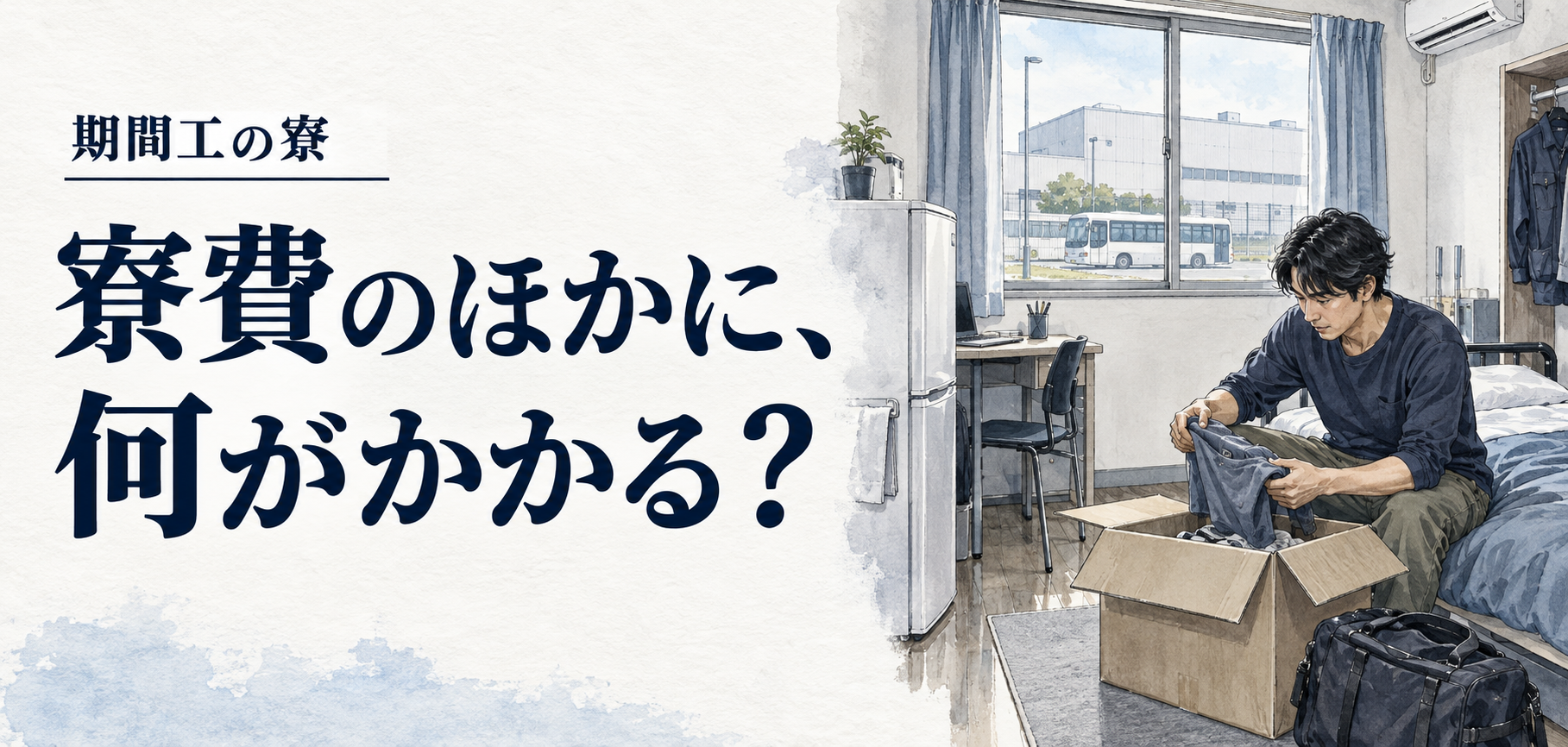 期間工・寮：寮費のほかに、何がかかる？ 条件を確認する場面のイラスト